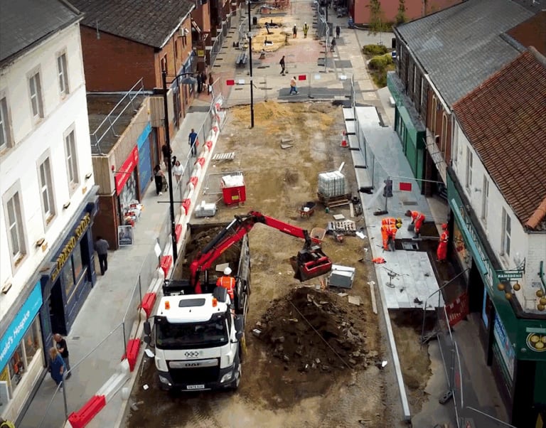 Bedford Street, North Shields, early works and paving laid