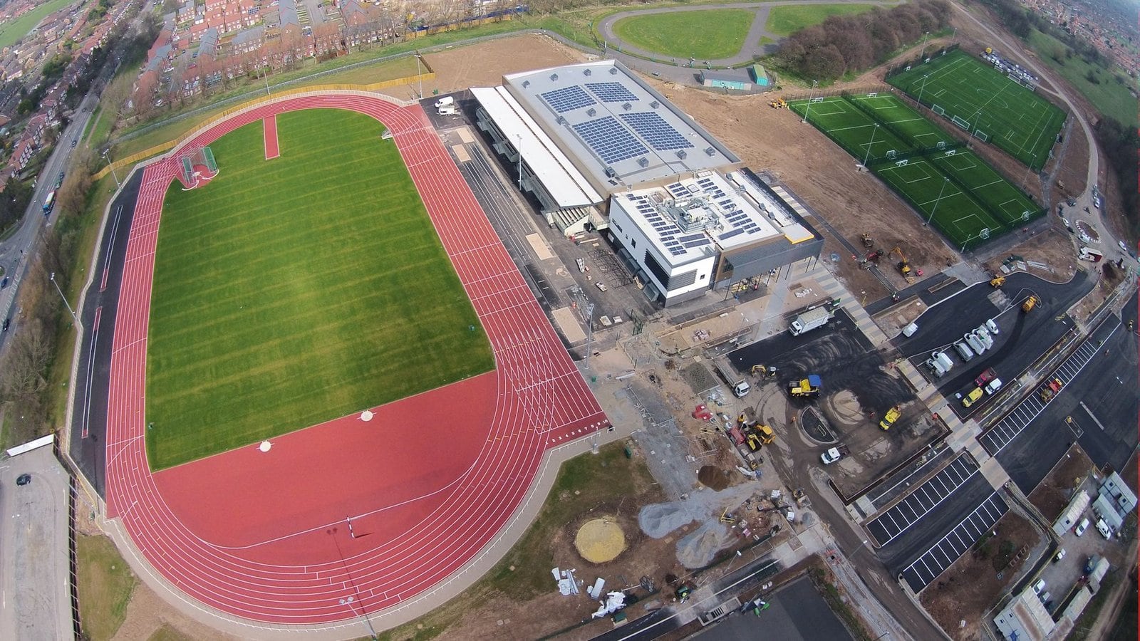 An aerial view of a sports village project delivered by Hauxley Group